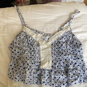 Floral white and blue garage tank